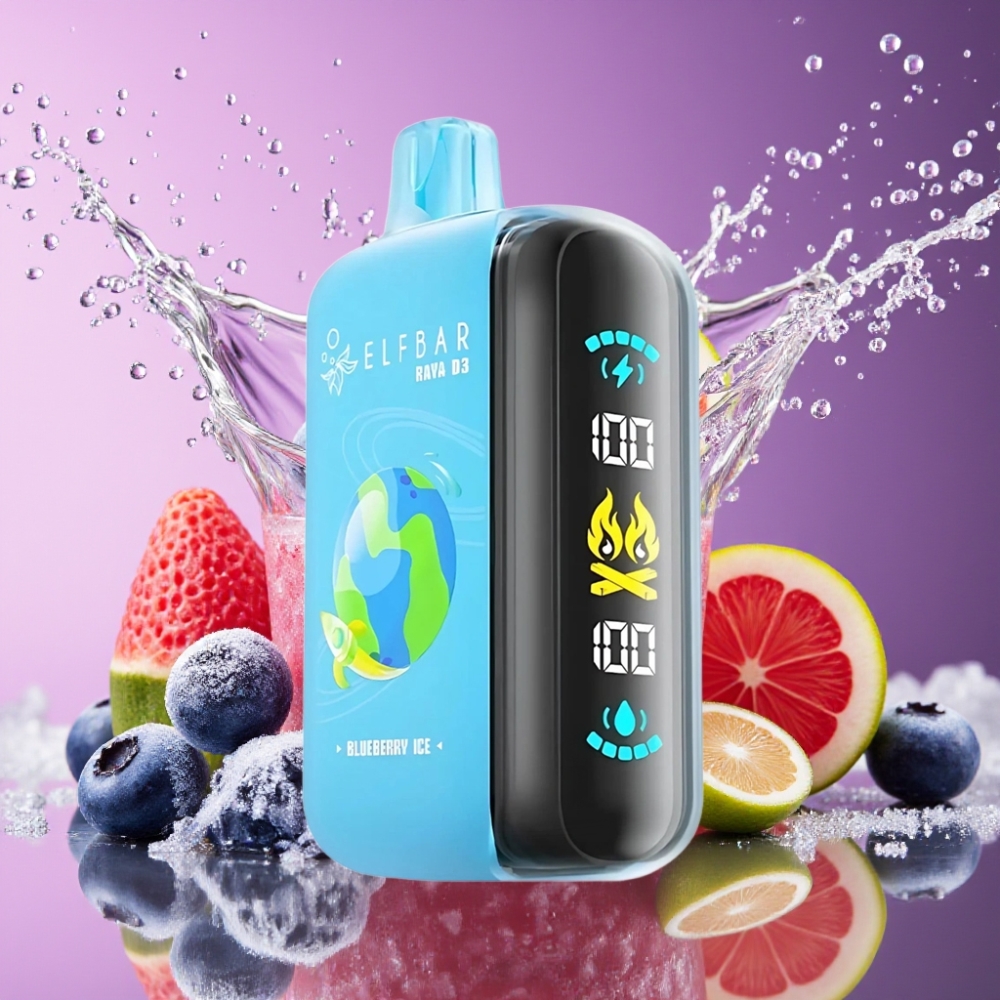 ELF BAR RAYA D3 25000 Puffs 23ml 5% Blåbær Is Opladbar Type-C Skærm Engros Danmark