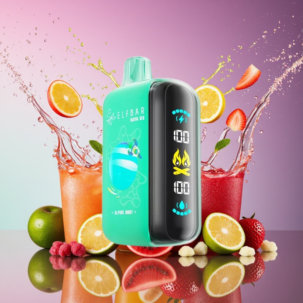 ELF BAR RAYA D3 25000 Puffs Engros Danmark Alpine Mynte 850mAh 23ml 5% Type-C Skærm