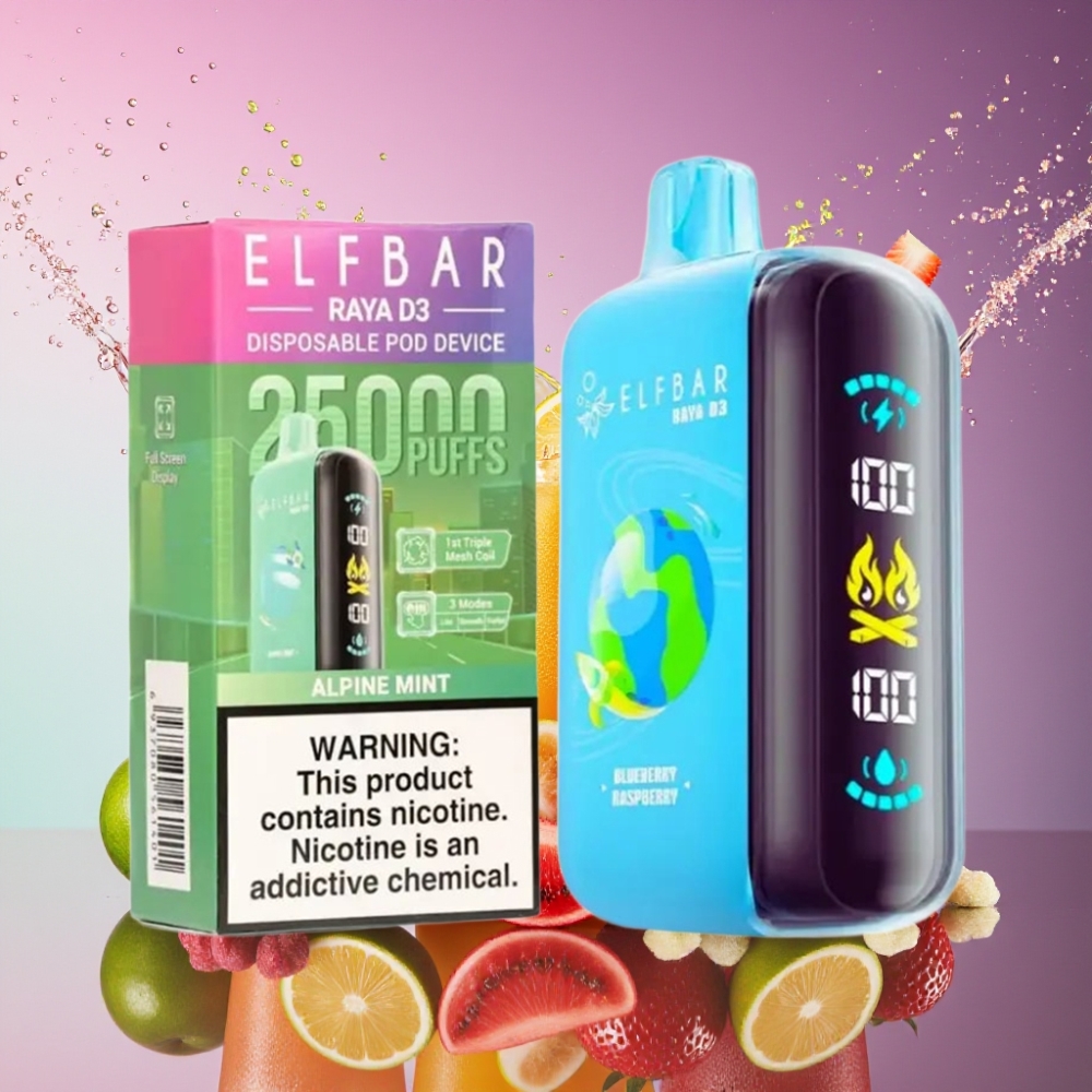 ELF BAR RAYA D3 25000 Puffs Engros Danmark Alpine Mynte 850mAh 23ml 5% Type-C Skærm