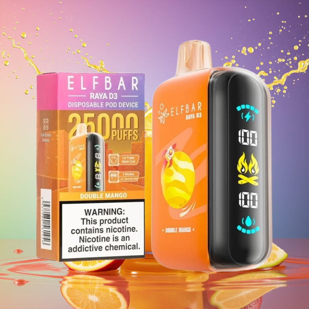 ELF BAR RAYA D3 25000 Puffs Genanvendelig Vape Dobbelt Mango 850mAh 23ml 5% Type-C Engros Danmark