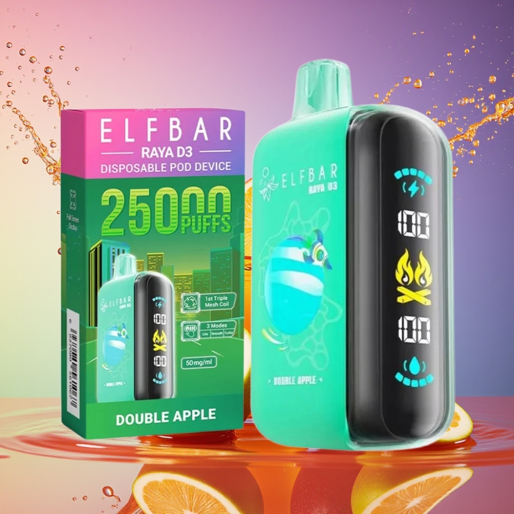 ELF BAR RAYA D3 25000 Puffs Genanvendelig Vape Dobbelt Æble 850mAh 23ml 5% Type-C Engros Danmark