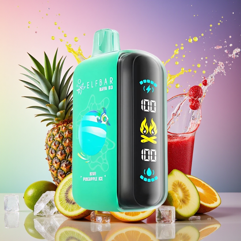 ELF BAR RAYA D3 25000 Puffs Opbevaringsbar Kiwi Ananas Is 850mAh 23ml 5% Type-C Engros Danmark