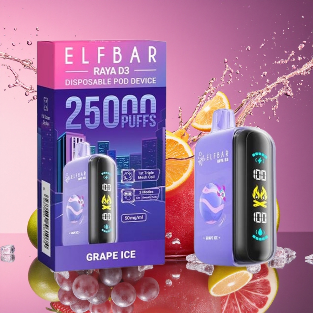 ELF BAR RAYA D3 25000 Pust Disposable Vape Vindrueis 850mAh 23ml 5% Type-C Engros Danmark