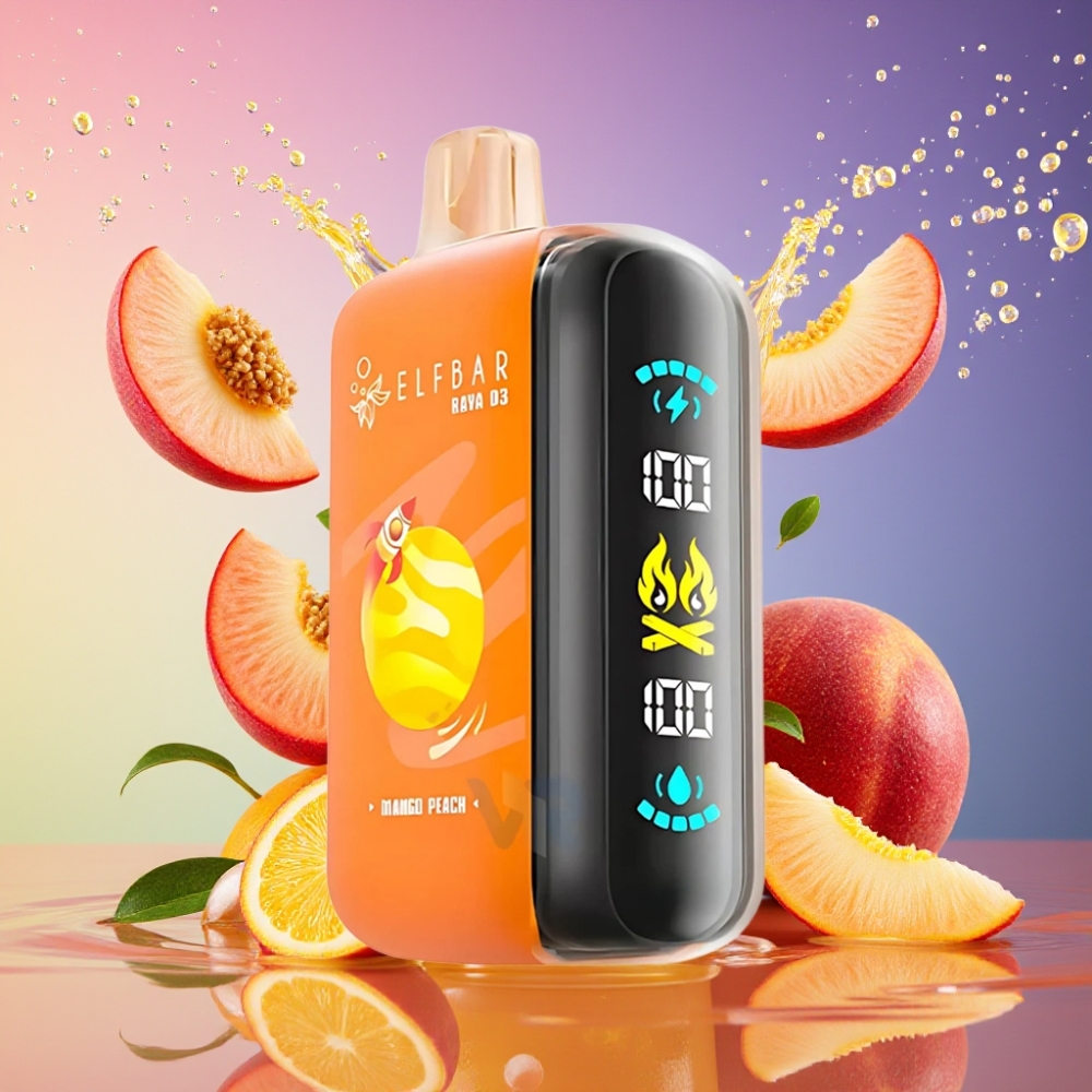 ELF BAR RAYA D3 25000 Pust Genopladelig Disposable Vape Mango Fersken 850mAh 23ml 5% Type-C Engros Danmark