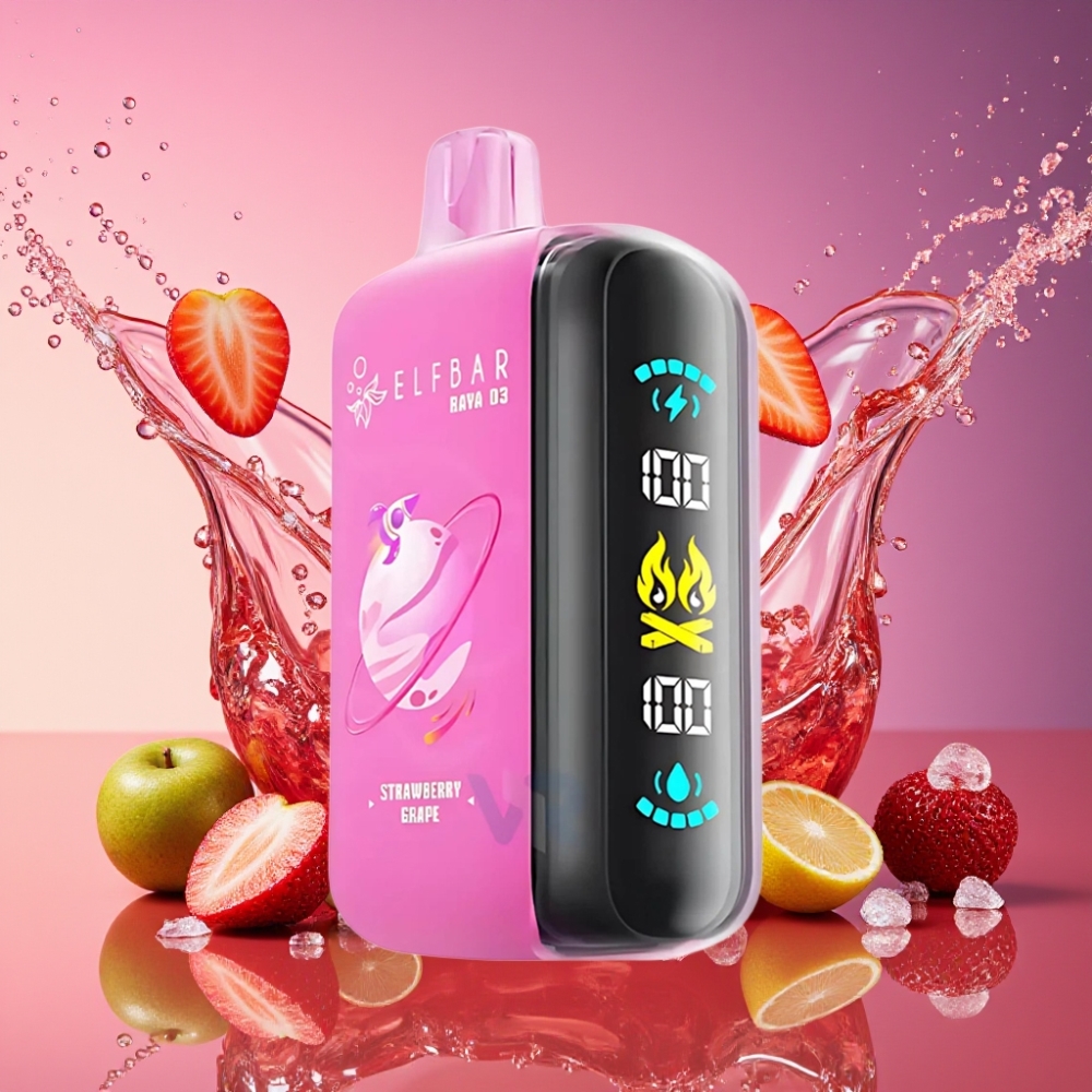 ELF BAR RAYA D3 25000 Pust Genopladelig E-cigaret Jordbær Drue 850mAh 23ml 5% Type-C Engros Danmark