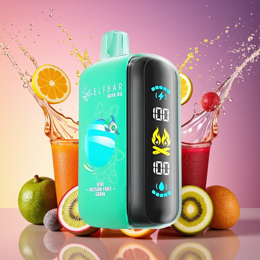 ELF BAR RAYA D3 25000 Pust Genopladelig Vape Kiwi Passionsfrugt Guava 850mAh 23ml 5% Type-C Engros Danmark