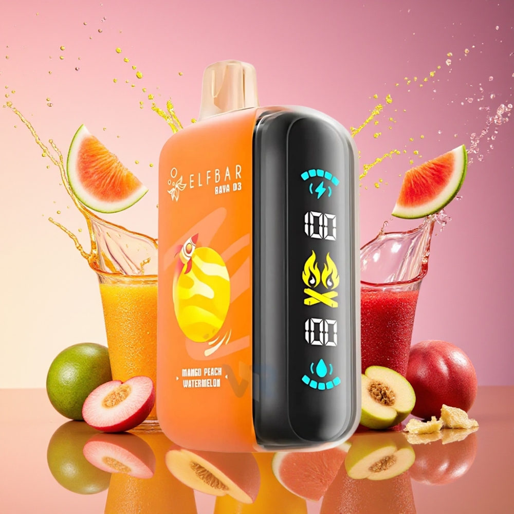 ELF BAR RAYA D3 25000 Pust Opladelig Disposable Vape Mango Fersken Vandmelon 23ml 5% 850mAh Type-C Engros Danmark