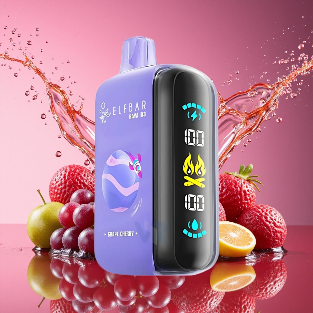 ELF BAR RAYA D3 25000 Pust Opladelig Vape Druer/Kirsebær 850mAh 23ml 5% Type-C Skærm Engros Danmark