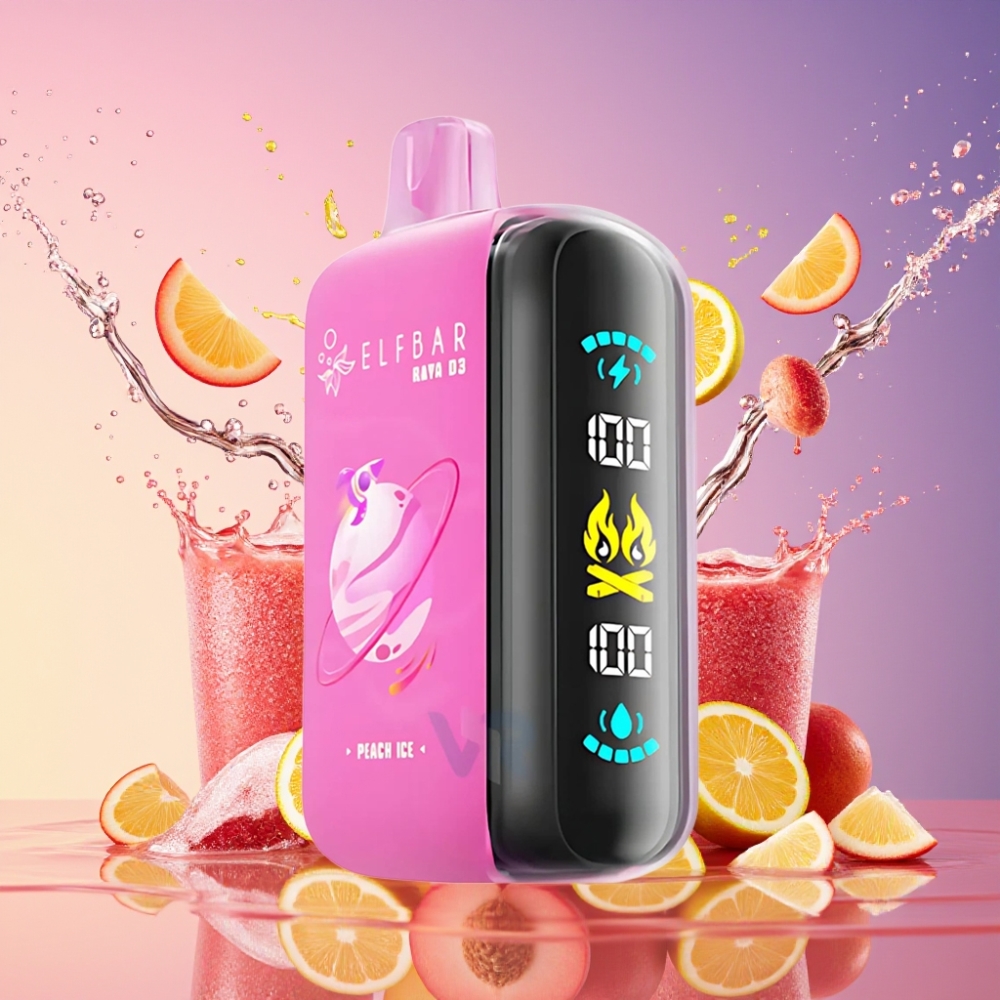 ELF BAR RAYA D3 25000 Pust Peach Is store skærm 850mAh 23ml 5% Type-C Engros Danmark