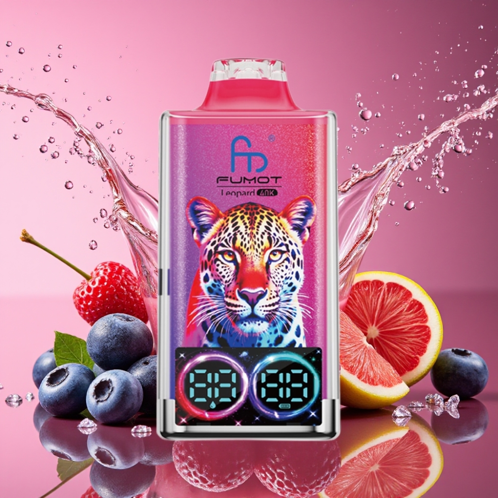 Fumot Leopard 40K Puffs Dual Mesh Blåbær Kirsebær Tranebær 0%/2%/3%/5% Nicotin 700mAh Battery Type-C Opladning Digital Tube Oliekraft Display Engros Danmark