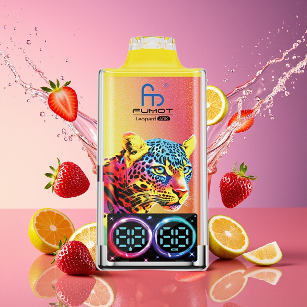 Fumot Leopard 40K Puffs Engangs E-vare Jordbær Is 0%/2%/3%/5% Nicotin 700mAh Batteri Dual Mesh Type-C Opladning Digitalt Rør Oljekraft Display Engros Danmark