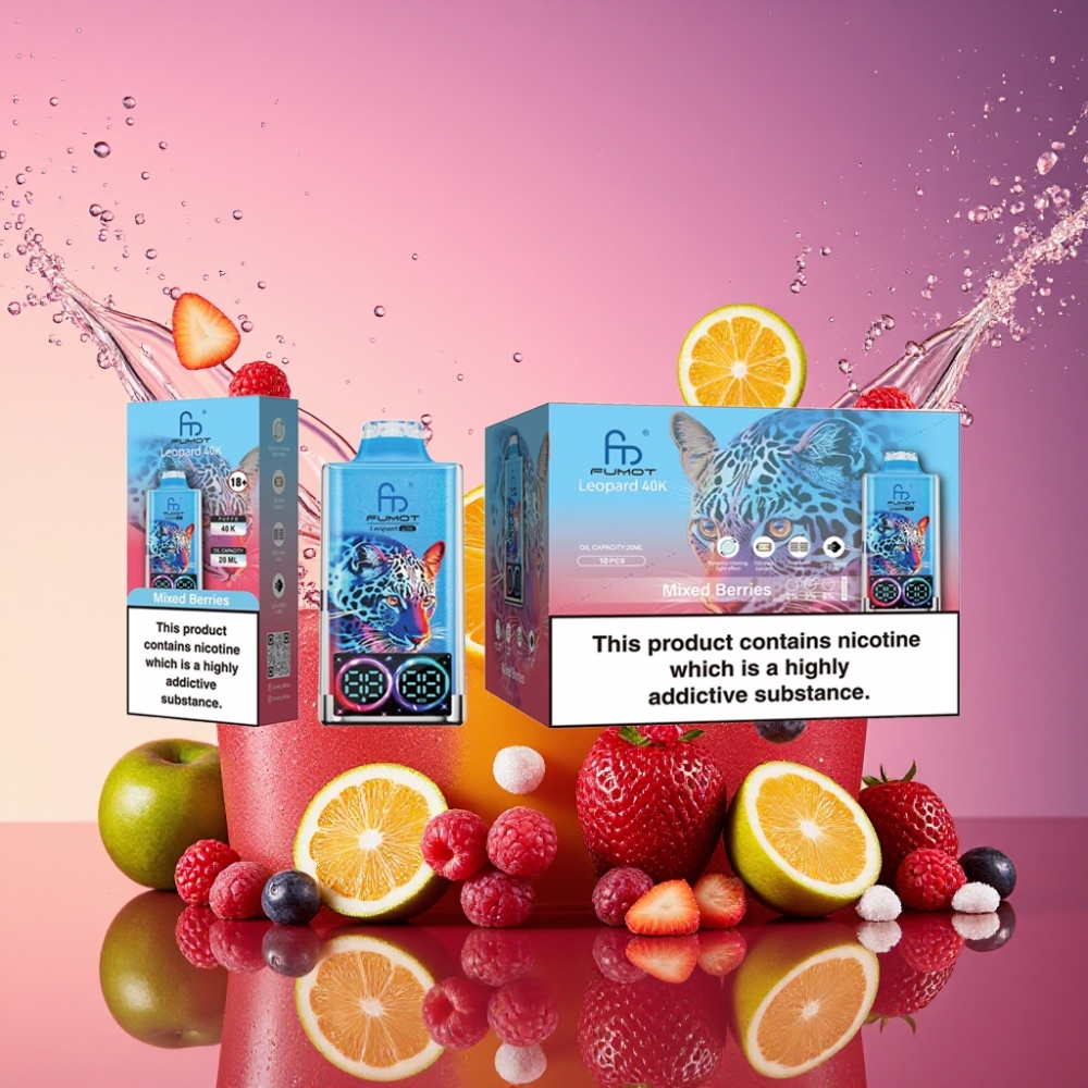 Fumot Leopard 40K Puffs Engangs Vape Blandede Bær 0%/2%/3%/5% Nikotin 700mAh Dual Mesh Type-C Oliedisplay Engros Danmark