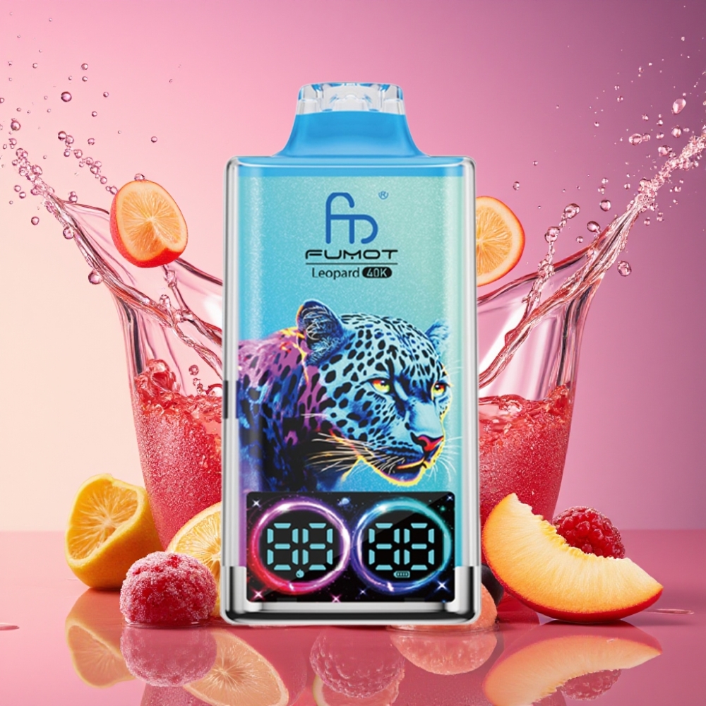 Fumot Leopard 40K Puffs Engangs Vape Fersken Bær 0%-5% Nicotin 700mAh Dual Mesh Type-C Digital Tube Oil Power Display Engros Danmark