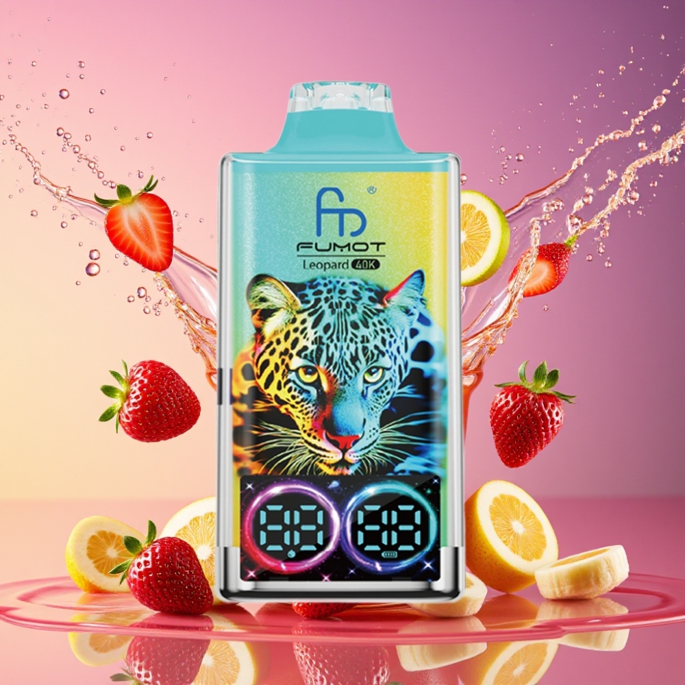 Fumot Leopard 40K Puffs Engangs Vape Jordbær Banan 0%/2%/3%/5% Nikotin 700mAh Dual Mesh Type-C Oliemåler Engros Danmark