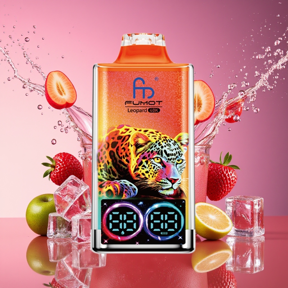 Fumot Leopard 40K Puffs Engangs Vape Kirsebær Is 0%-5% Nicotin 700mAh Dual Mesh Type-C Digital Tube Oil Power Display Engros Danmark