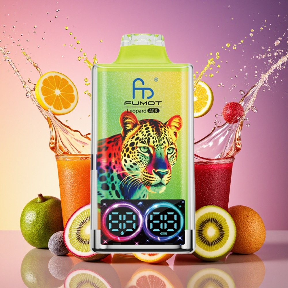 Fumot Leopard 40K Puffs Engangs Vape Kiwi Passionsfrugt Guava 0%/2%/3%/5% Nicotin 700mAh Batteri Dual Mesh Type-C Opladning Digital Tube Oliekraft Display Engros Danmark