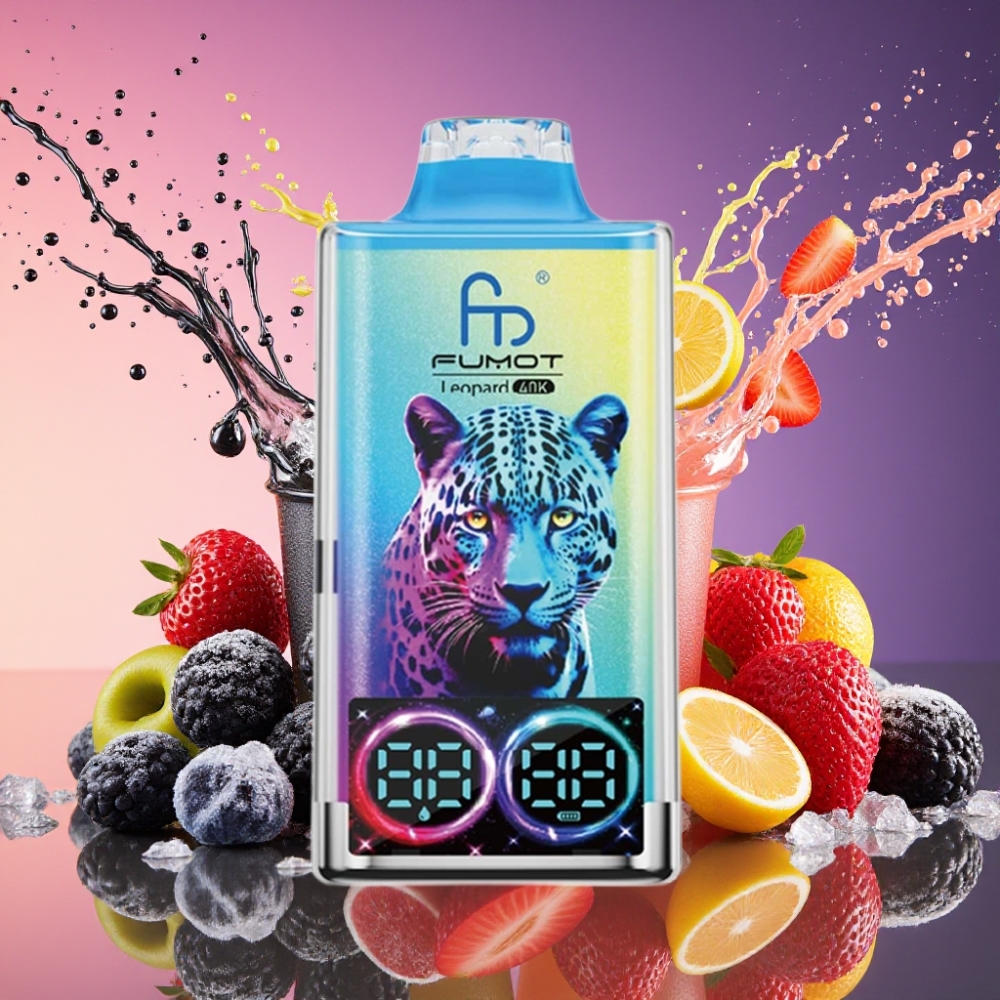 Fumot Leopard 40K Puffs Engangs Vape Sort Drage Is 0% 2% 3% 5% Nikotin 700mAh Batteri Dual Mesh Type-C Opladning Digital Tube Oliekraft Display Engros Danmark