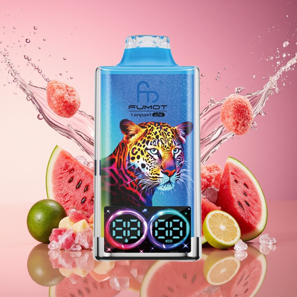 Fumot Leopard 40K Puffs Vandmelon Bubblegum 0%/2%/3%/5% Nicotin 700mAh Dual Mesh Type-C Digital Tube Oil Power Display Engros Danmark