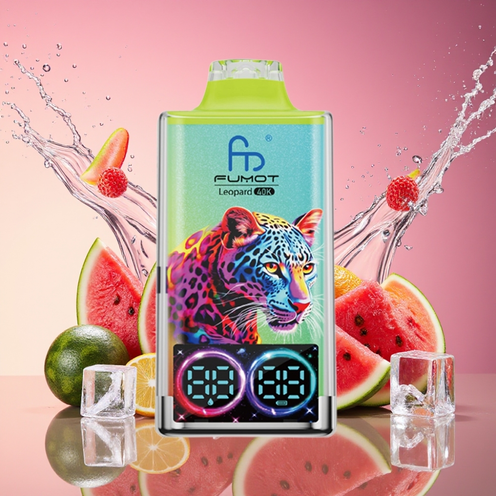 Fumot Leopard 40K Puffs Vandmelon Is 0%-5% Nikotin 700mAh Dual Mesh Type-C Digital Tube Engros Danmark