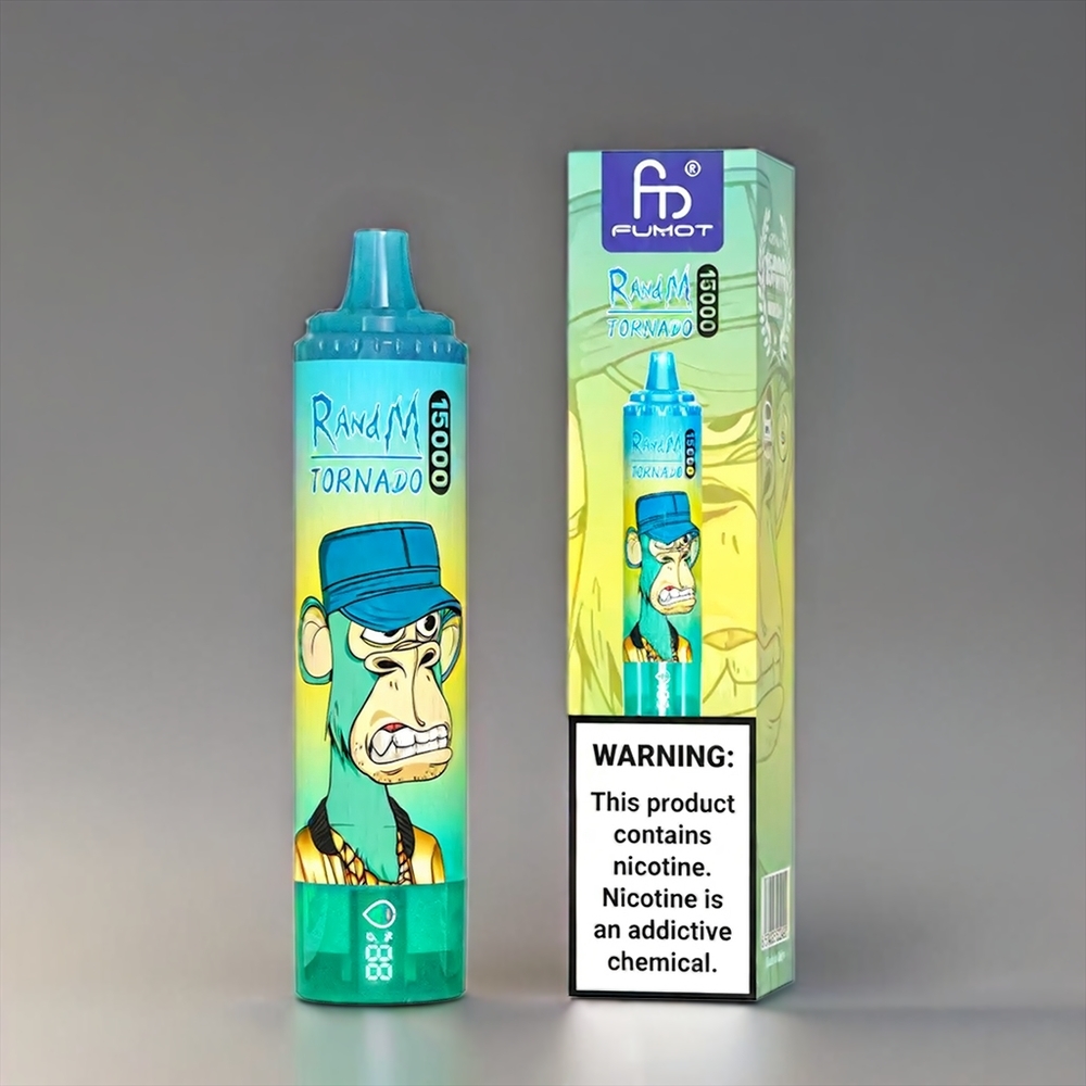 Fumot RandM Tornado 15.000 Puffs 25ml 850mAh 0,9Ω Mesh 0%/2%/3%/5% Type-C LCD Kiwi Passionsfrugt Guava Engros Danmark