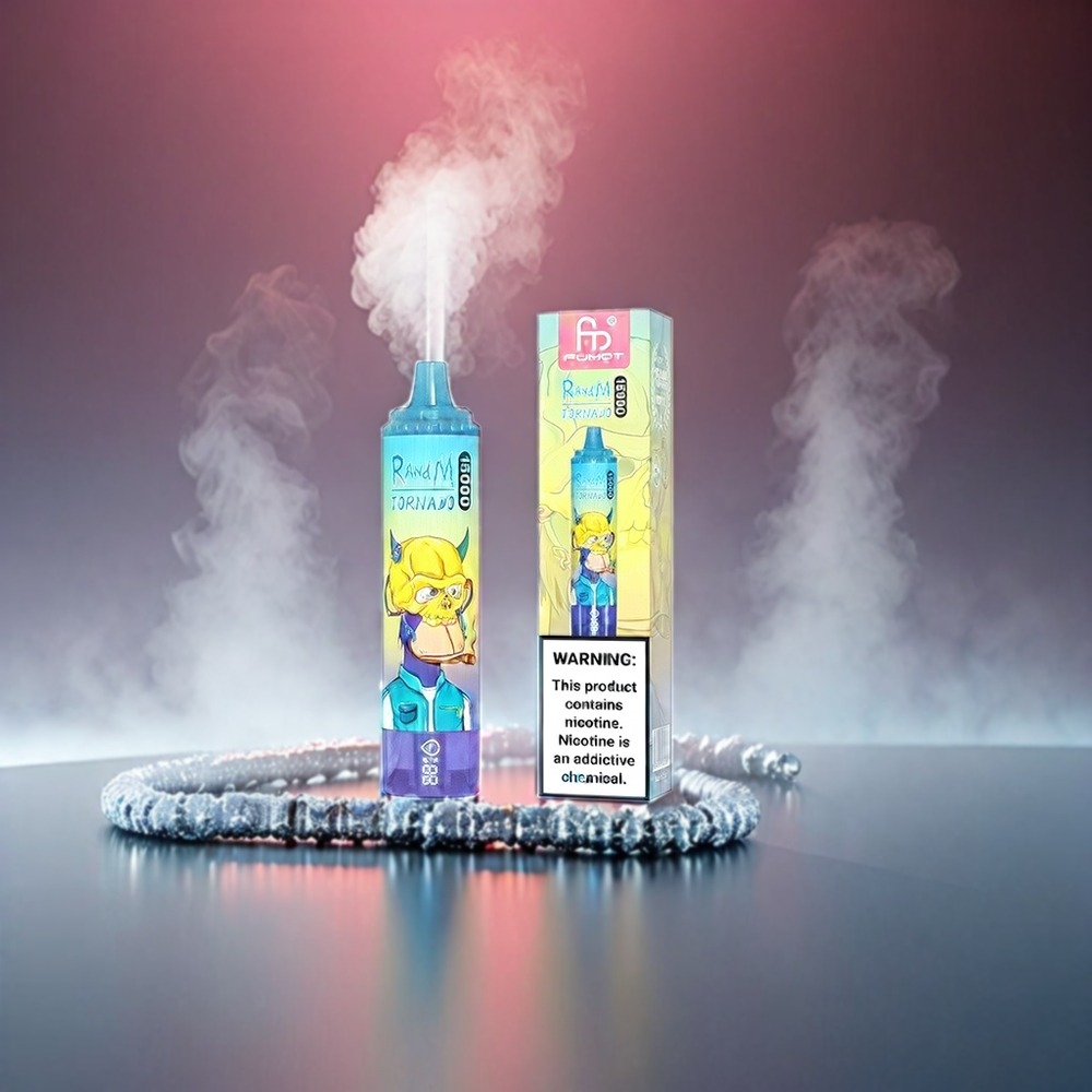 Fumot RandM Tornado 15.000 Puffs 25ml 850mAh Mesh 0,9Ω 0-5% NIC Type-C LCD Drueis Engros Danmark