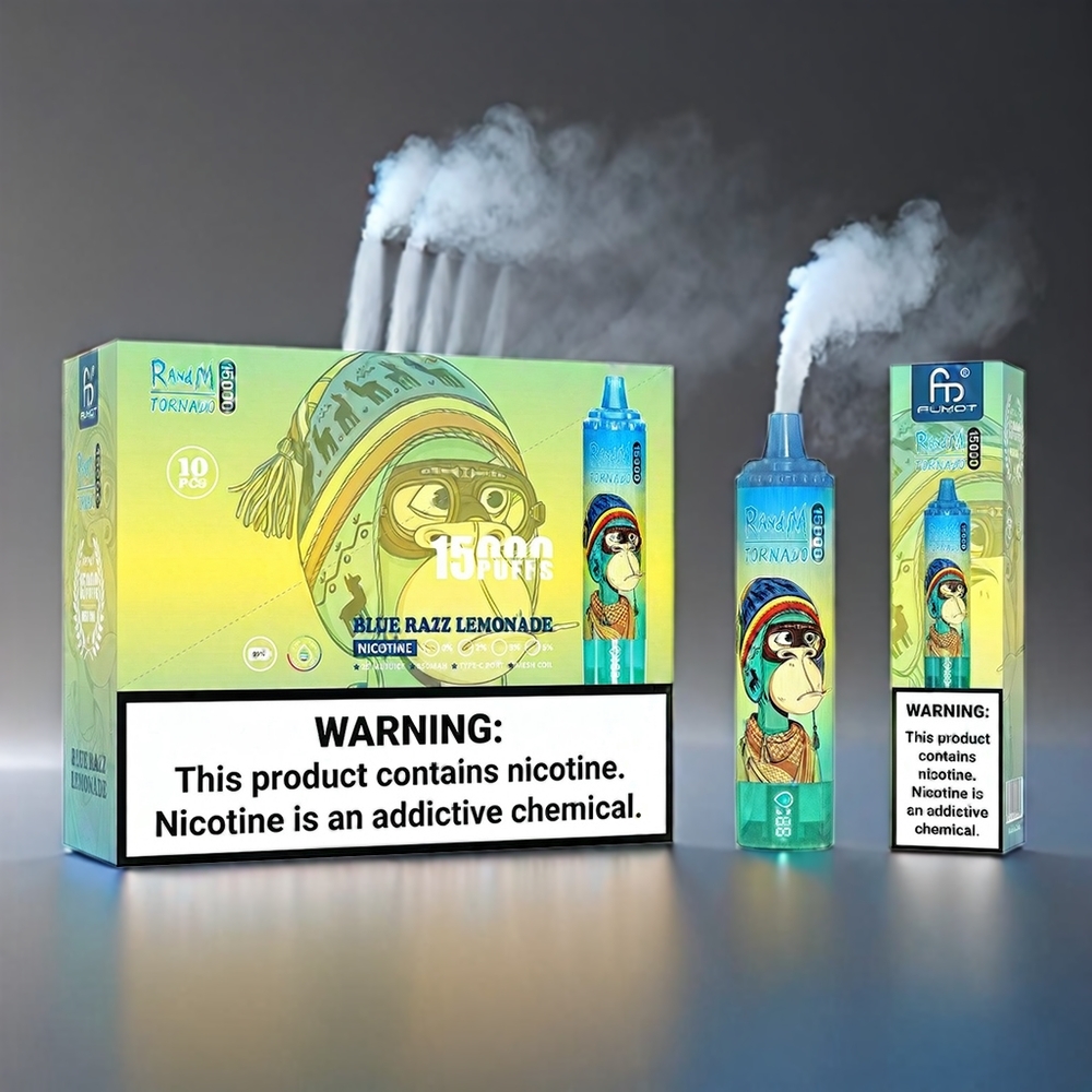 Fumot RandM Tornado Blå Hindbær Lemonade 15000 Puffs 25ml 850mAh 0.9Ω Mesh LCD Type-C Engros Danmark