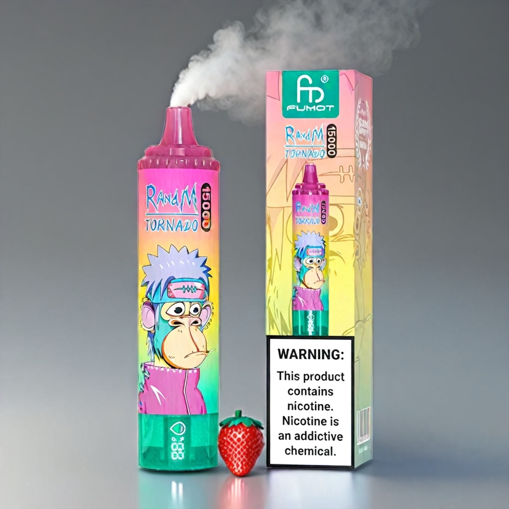 Fumot RandM Tornado Jordbær 15000 Puffs 25ml 850mAh 0.9Ω Mesh LCD Type-C Engros Danmark
