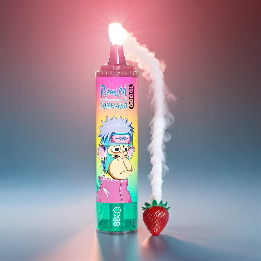 Fumot RandM Tornado Jordbær 15000 Puffs 25ml 850mAh 0.9Ω Mesh LCD Type-C Engros Danmark