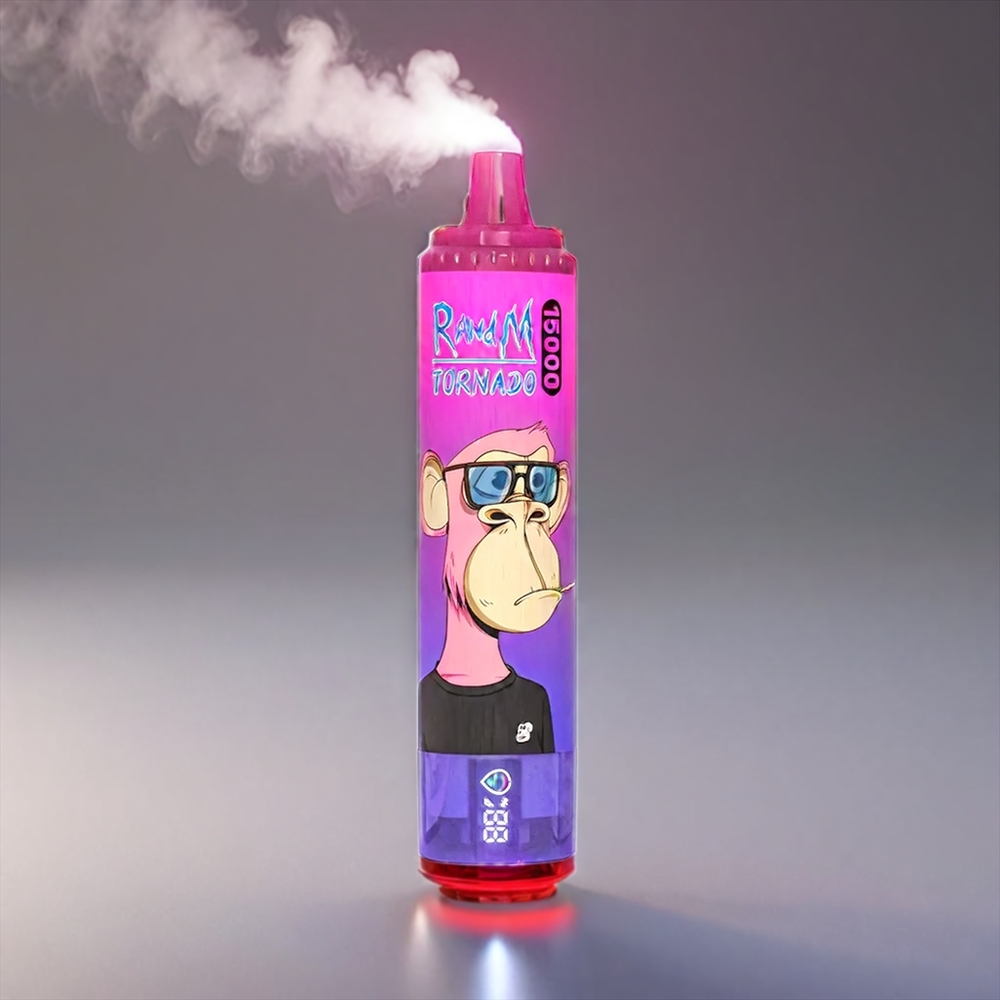 Fumot RandM Tornado Jordbær Vindrue 15000 Puffs 25ml 850mAh 0.9Ω Mesh LCD Type-C 0-5% Engros Danmark
