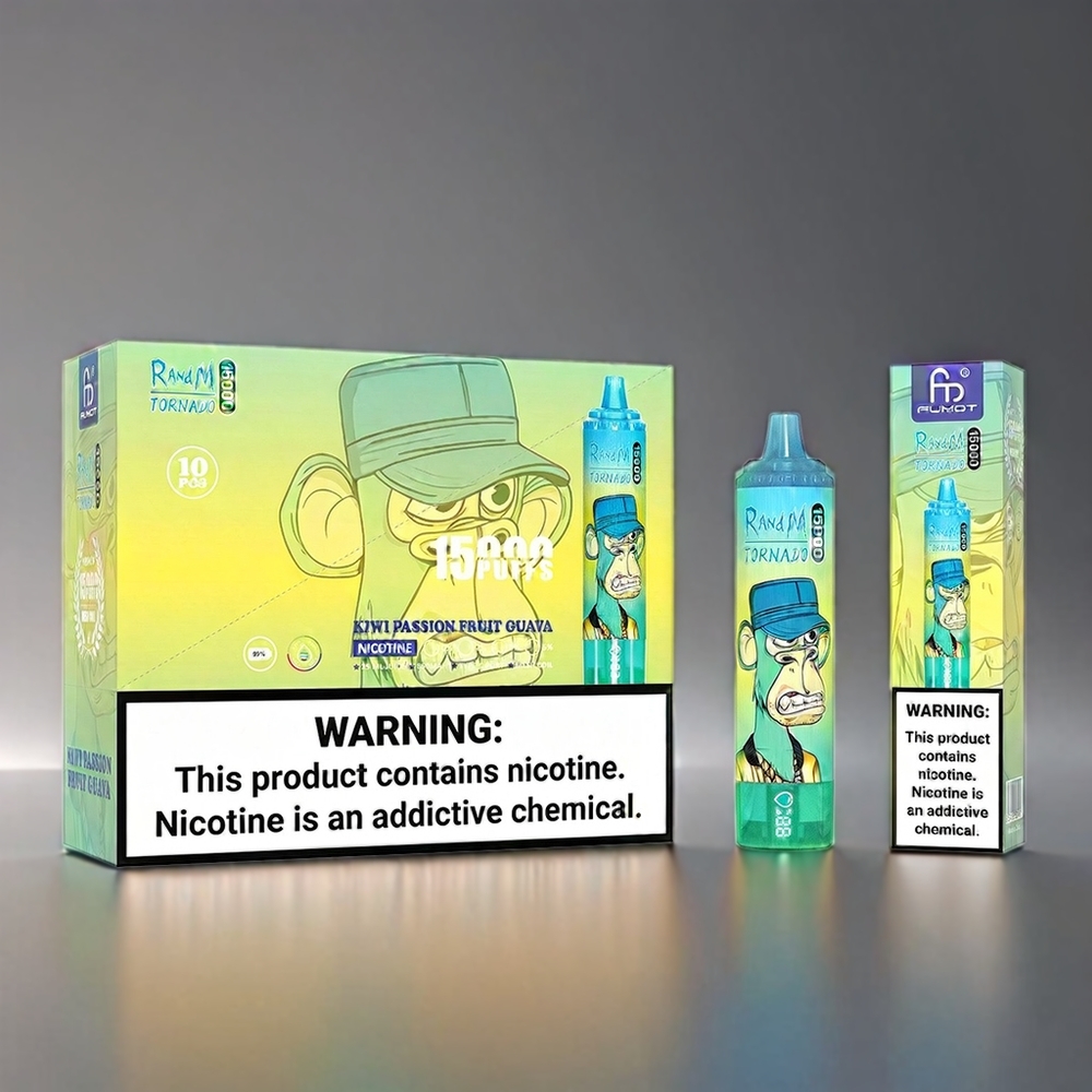 Fumot RandM Tornado Kiwi Passionfrugt Guava 15000 Puffs 25ml 850mAh Mesh LCD Type-C Engros Danmark