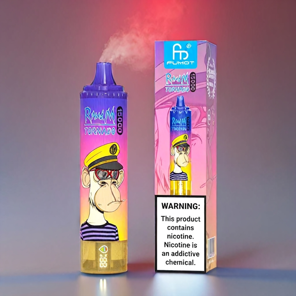 Fumot Randm Tornado 15000 Puffs Fersken Blåbær Slik | 25ml 850mAh 0.9Ohm Mesh LCD Type-C Engros Danmark