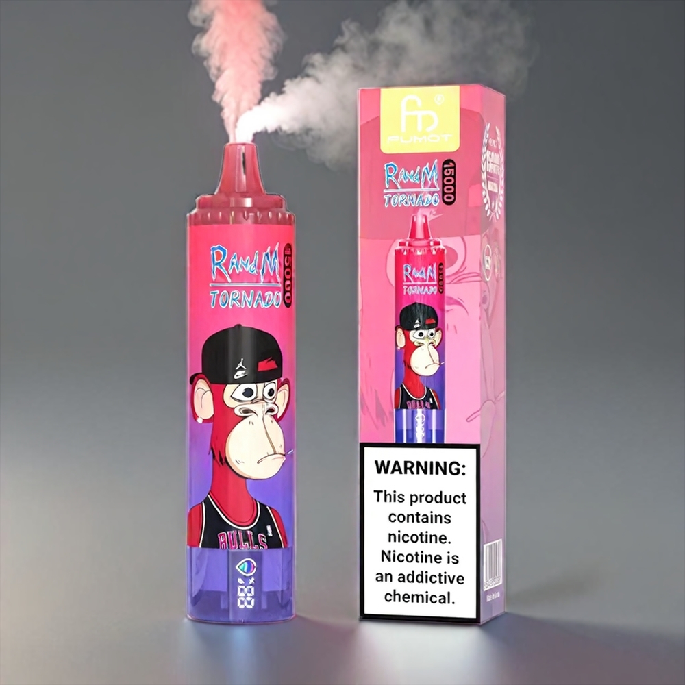 Fumot Randm Tornado 15.000 Puffs 25ml 850mAh 0.9Ω Mesh 0-5% Nicotine Type-C LCD Bluesour Hindbær Engros Danmark
