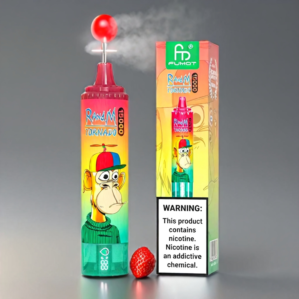 Fumot Randm Tornado Jordbær Kiwi 15000 Puffs 25ml 850mAh 0.9Ω LCD Type-C Engros Danmark