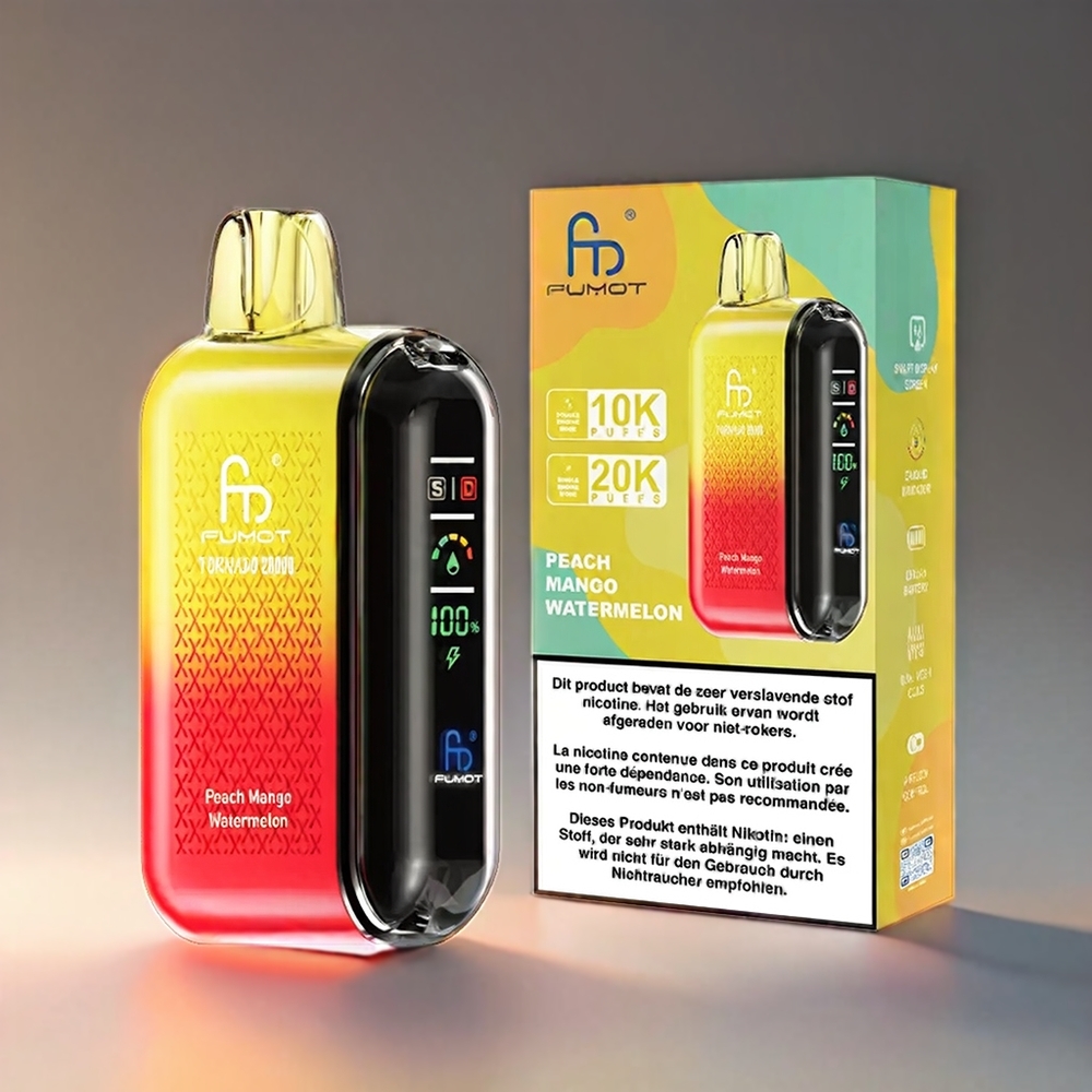 Fumot Tornado 20000 Puffs Dual Mesh 20ml 850mAh Smart Display Fersken Mango Vandmelon Engros Danmark