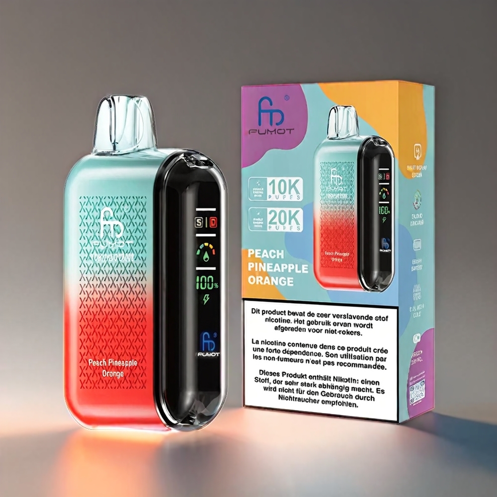 Fumot Tornado 20000 Puffs Fersken Ananas Appelsin Dual Mesh Coil 20ml 850mAh Smart Display Engros Danmark