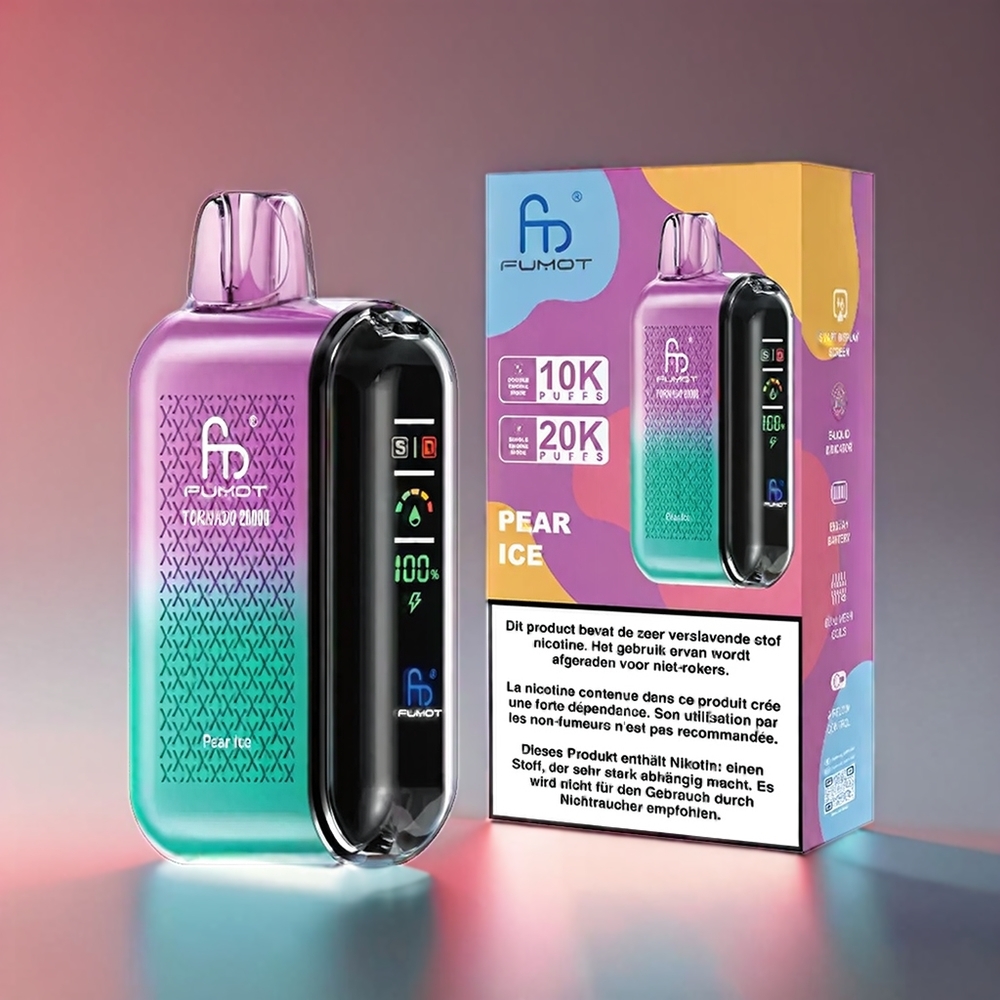 Fumot Tornado 20000 Puffs Pære Dual Mesh Coil 20ml 850mAh Smart Display Airflow Control 2% Engros Danmark