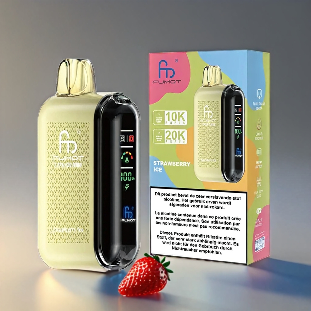 Fumot Tornado 20K Puffs Dual Mesh 20ml 850mAh Display Airflow 2% Jordbær Engros Danmark