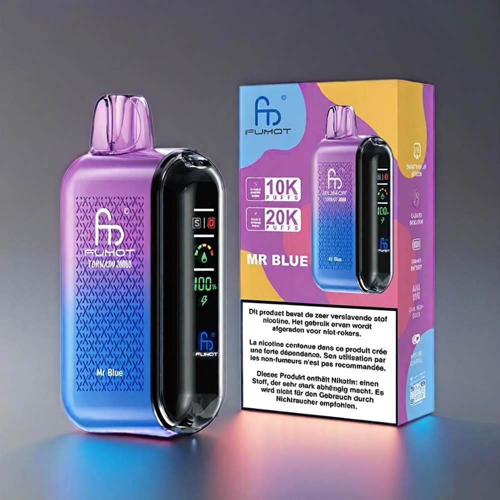 Fumot Tornado 20K Puffs Dual Mesh 20ml 850mAh Smart Display Airflow 2% Mr Blå - Engros Danmark