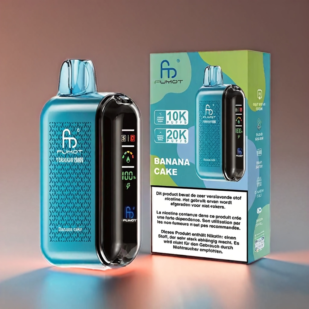 Fumot Tornado Banankage 20000 Puffs Dual Mesh 20ml 850mAh Smart Display Airflow 2% Engros Danmark