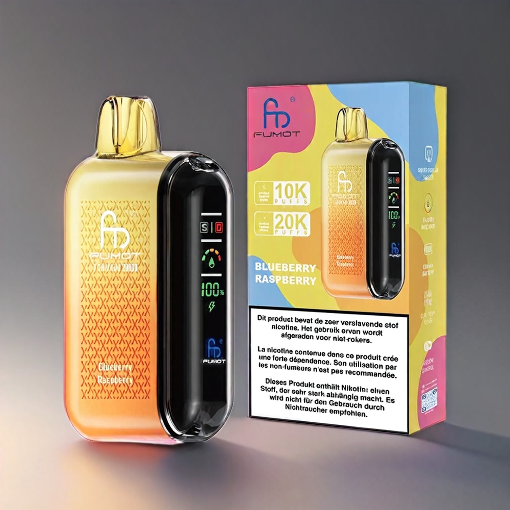 Fumot Tornado Blåbær Hindbær 20000 Puffs Dual Mesh Coil Smart Display 2% Nicotine Engros Danmark