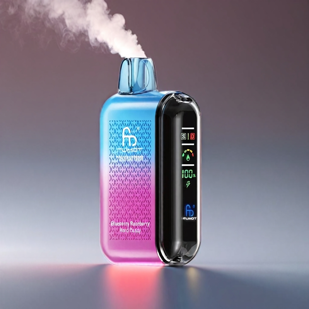 Fumot Tornado Blåbær Hindbær Hard Candy 20000 Puffs Dual Mesh Coil 20ml 850mAh Smart Display Airflow Control 2% Engros Danmark