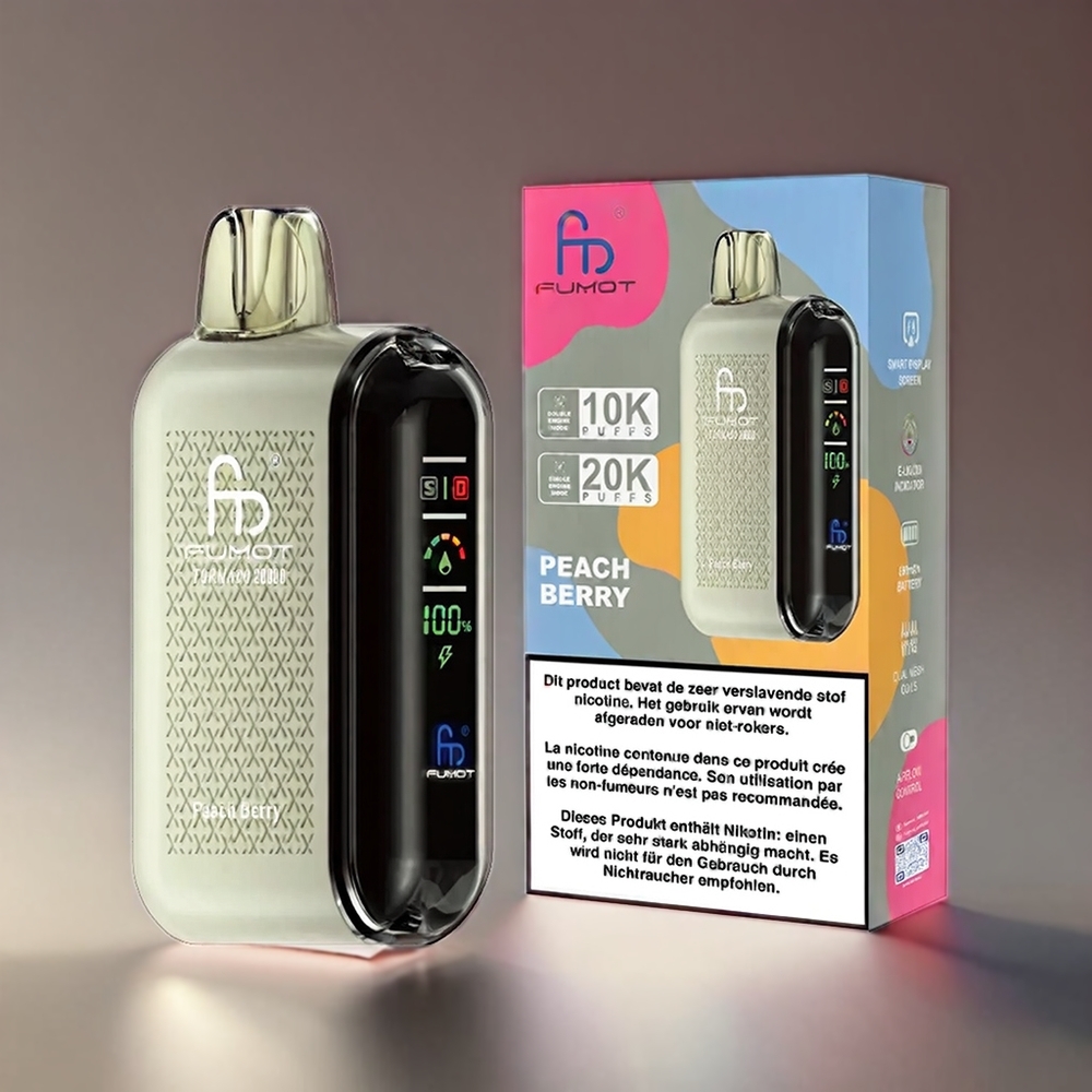 Fumot Tornado Dual Mesh 20ml 850mAh Display Airflow 2% Nikotin Fersken Bær Parameter Kombination Engros Danmark