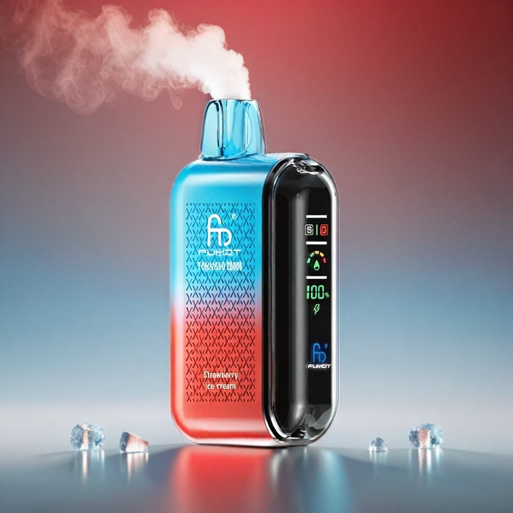 Fumot Tornado Jordbær 20000 Puffs Dual Mesh Coil 20ml 850mAh Smart Display Airflow Control 2% Engros Danmark