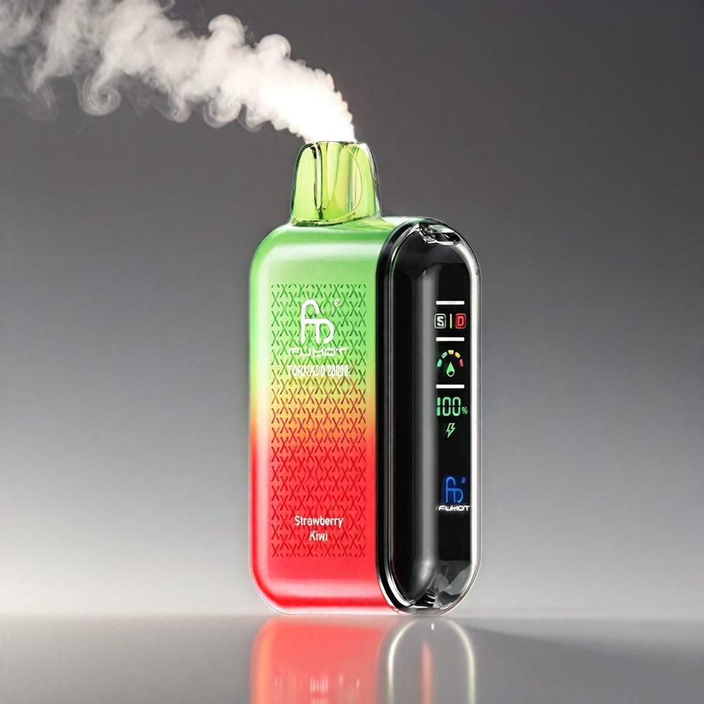 Fumot Tornado Jordbær Kiwi 20000 Puffs Dual Mesh Coil 20ml 850mAh Smart Display Airflow Control 2% Nic Engros Danmark