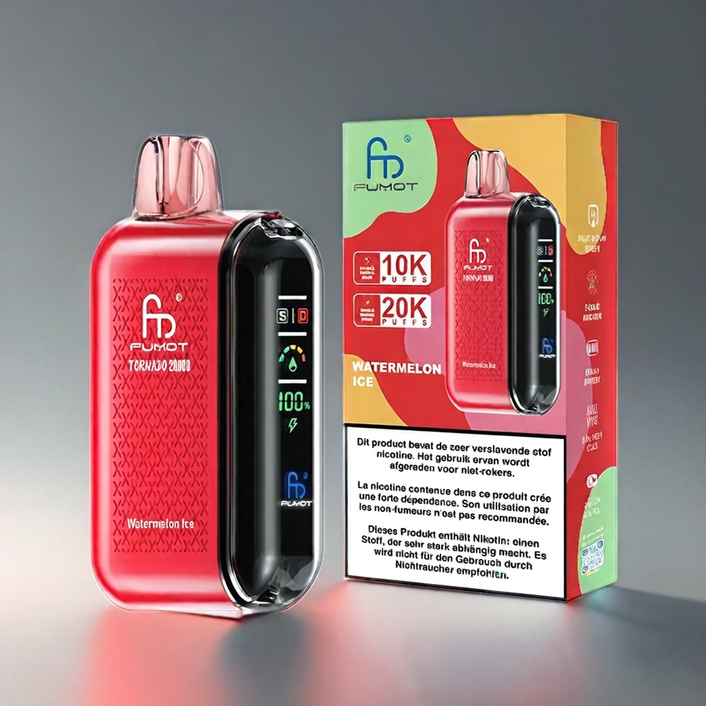 Fumot Tornado Vandmelon 20000 Puffs Dual Mesh Coil 20ml 850mAh Smart Display Airflow Control 2% Nicotine Engros Danmark