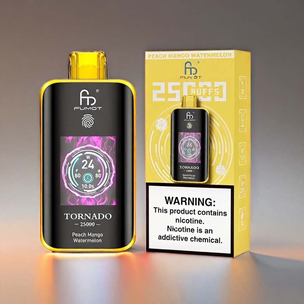 Fumot Tornado 25000 Puffs Fersken Mango Vandmelon HD Skærm 700mAh 20ml Type-C Engros Danmark
