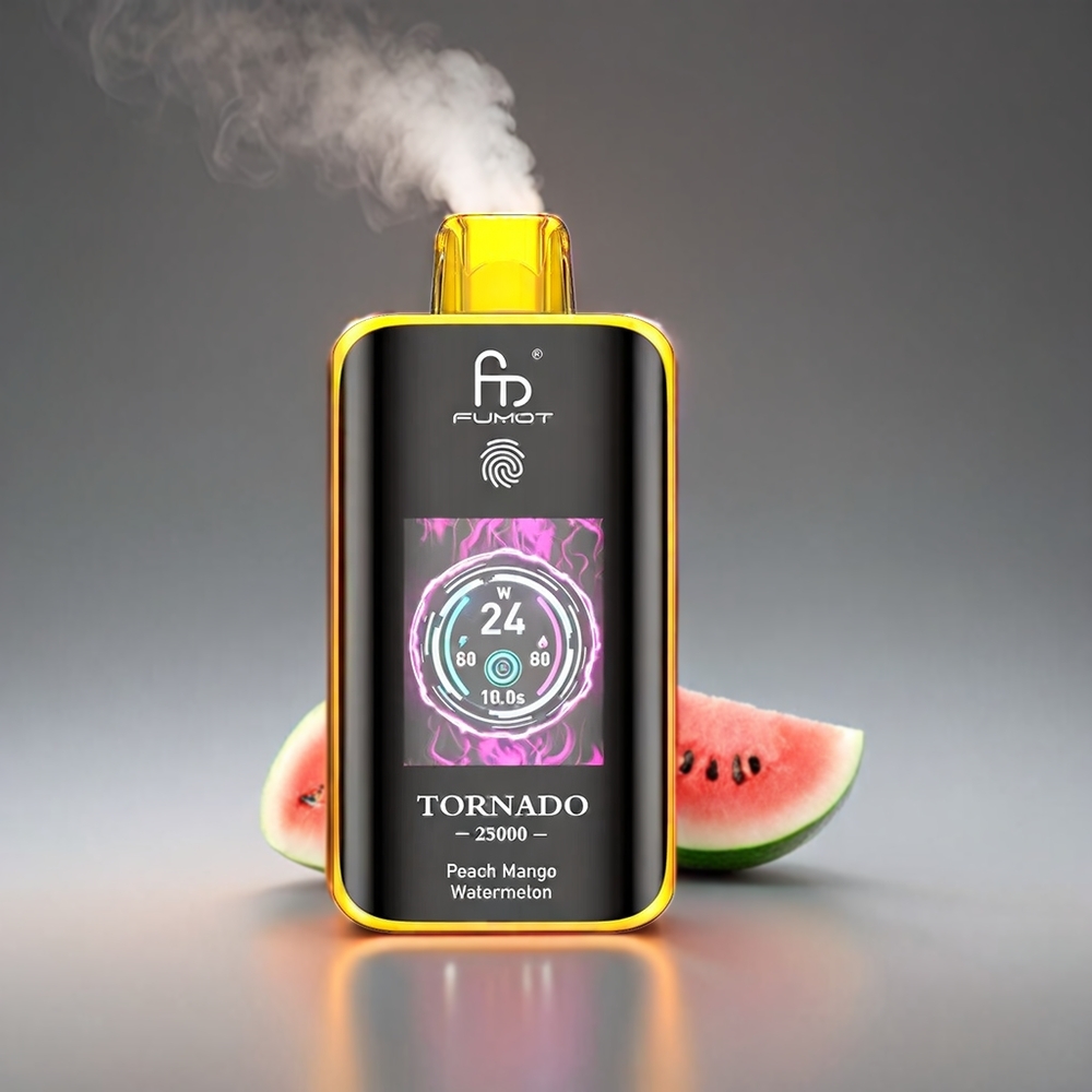 Fumot Tornado 25000 Puffs Fersken Mango Vandmelon HD Skærm 700mAh 20ml Type-C Engros Danmark