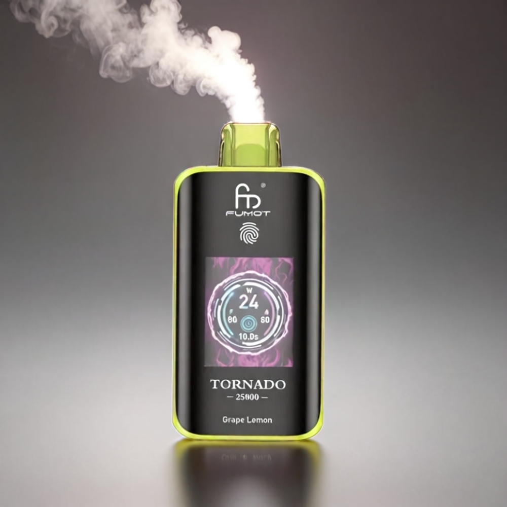 Fumot Tornado 25000 Puffs Vindrue Citron HD Skærm 700mAh 20ml Type-C 0/2%/3%/5% Engros Danmark