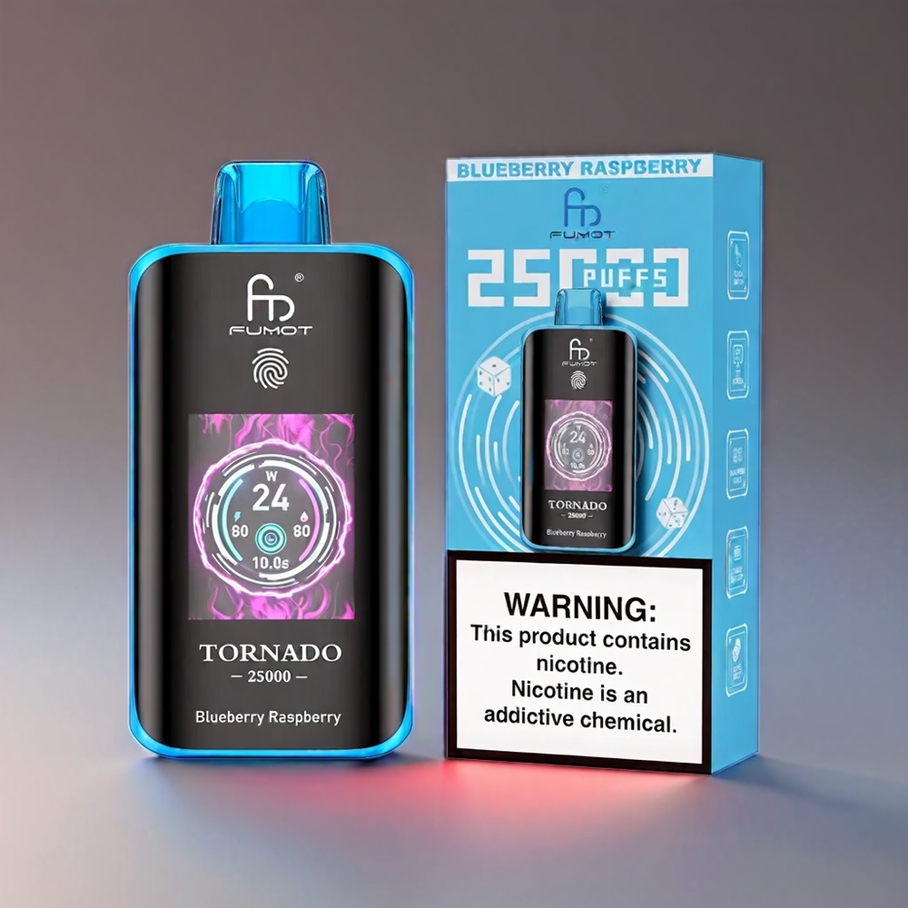 Fumot Tornado Blåbær Hindbær 25000 Puffs HD Skærm 700mAh 20ml Type-C Engros Danmark