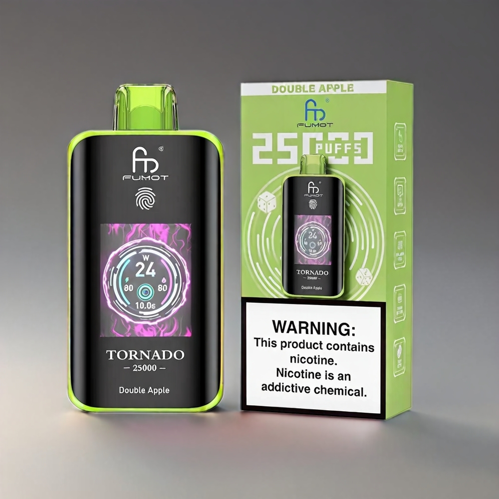 Fumot Tornado Dobbelt Æble HD Skærm 700mAh 20ml 0/2%/3%/5% 25000 Puffs Type-C Engros Danmark